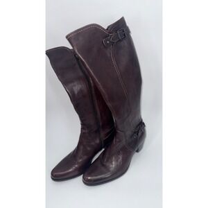 Maripé Women Brown Leather Tall Knee High Boots Buckle Side Zip Made in Italy 37